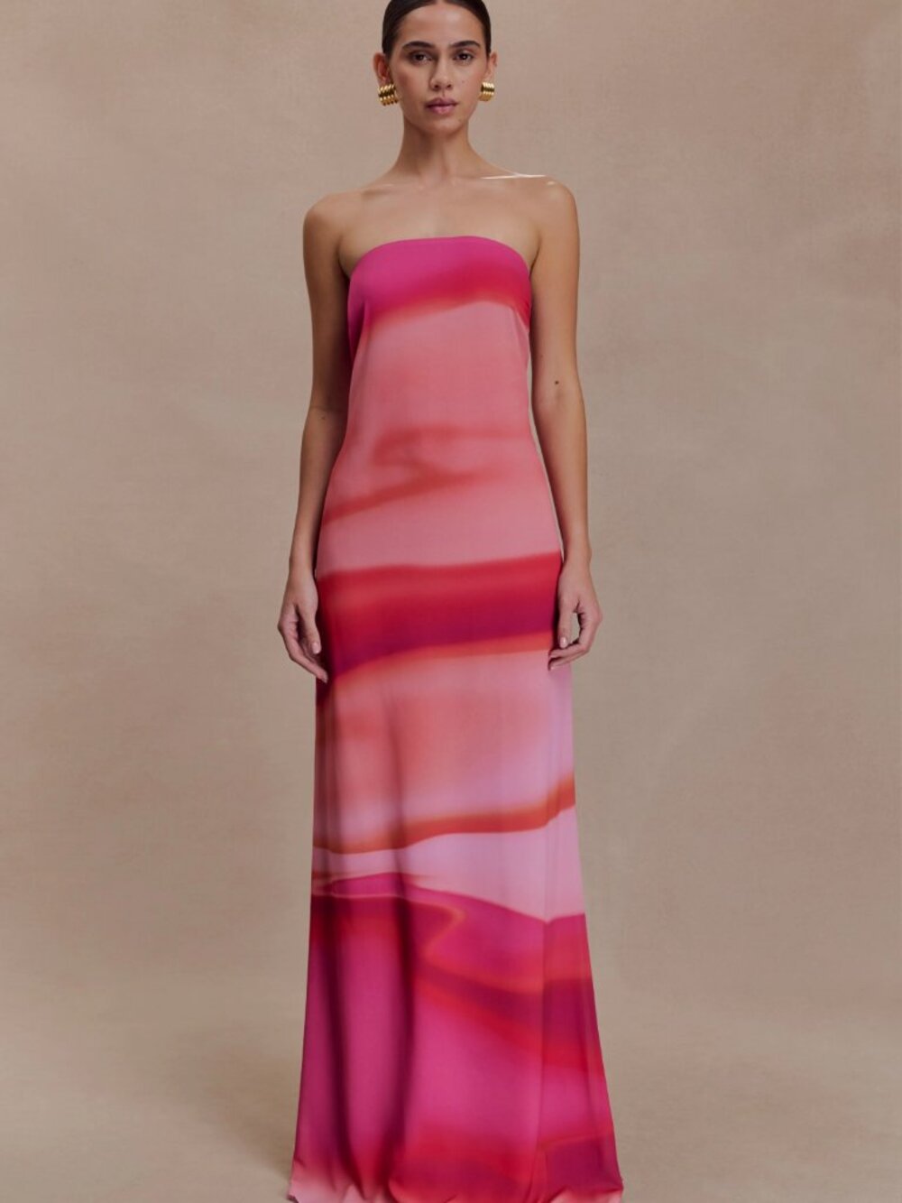 Meshki Gradient Strapless Maxi Dress in Pink and Coral